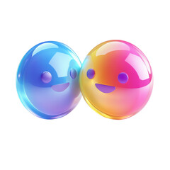 Poster - Two Cute Bubble Friends Together Blue and Orange Smile Friendship on transparent background