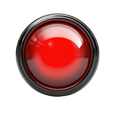 Poster - Luminous Red Button Glossy Shiny Interface Element with Chrome Bezel Alert on transparent background