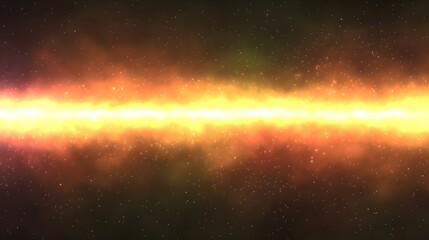 Wall Mural - A bright golden light streak across a dark space background filled with small stars and nebula clouds