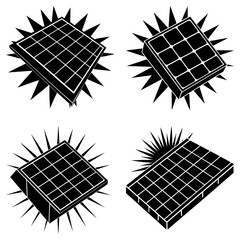 Poster - Four black and white solar panels with radiating lines on a white background in various perspectives