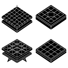 Poster - Isometric representations of layered platforms with grid patterns in black and white design style