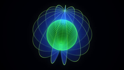 Fototapete - Blue sphere consisting of points and lines. Modern wireframe elements. Technology grid sphere. 3d rendering.