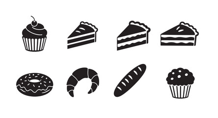 Poster - Black and white icons representing various baked goods and sweet dessert items