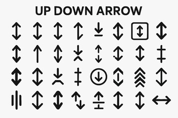 Fototapete - A collection of solid black icons for up and down arrows