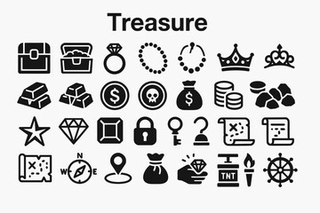 Fototapete - A collection of solid black icons for treasure, gold, and wealth