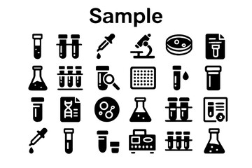Fototapete - A collection of solid black icons for samples, examples, and trials