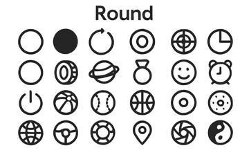 Fototapete - A collection of solid black icons for round shapes and circles