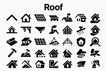 Fototapete - A collection of solid black icons for roofs, buildings, and architecture
