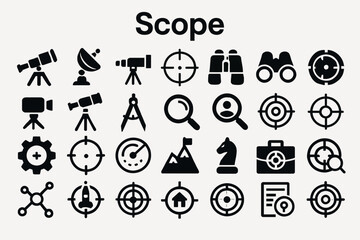 Fototapete - A collection of solid black icons for scope, range, and target