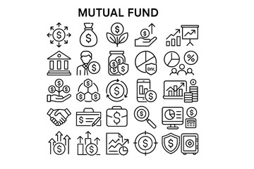 Fototapete - A collection of solid black icons for mutual funds and finance