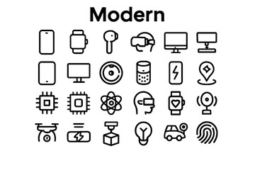 Fototapete - A collection of solid black icons for modern and contemporary design
