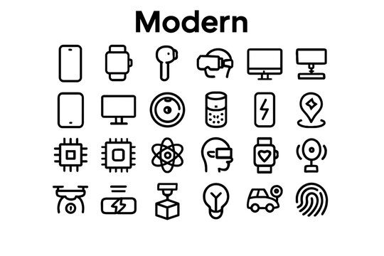 A collection of solid black icons for modern and contemporary design