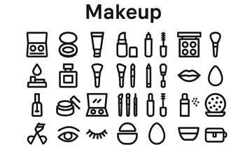 Fototapete - A collection of solid black icons for makeup, beauty, and cosmetics