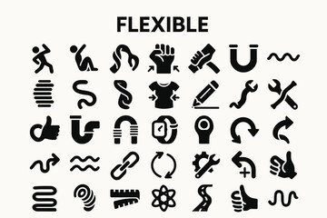 Fototapete - A collection of solid black icons for flexibility and adaptability