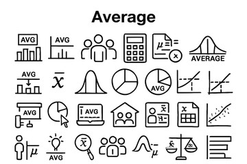 Fototapete - A collection of solid black icons for average, metrics, and data analysis