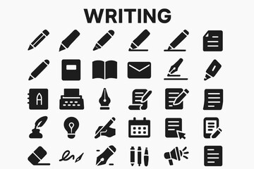 Fototapete - A collection of solid black icons for writing, blogging, and text