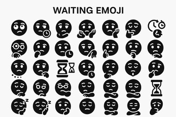 Fototapete - A collection of solid black icons for waiting and loading emojis
