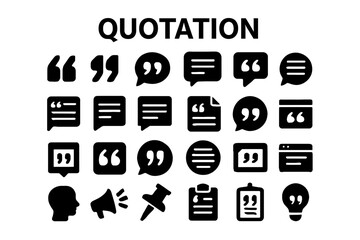 Fototapete - A collection of solid black icons for quotations, speech marks, and quotes