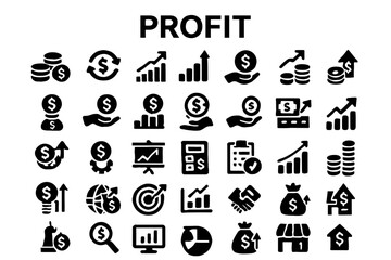 Fototapete - A collection of solid black icons for profit, finance, and business growth