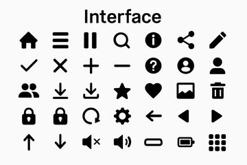 Fototapete - A collection of solid black icons for user interfaces and web design