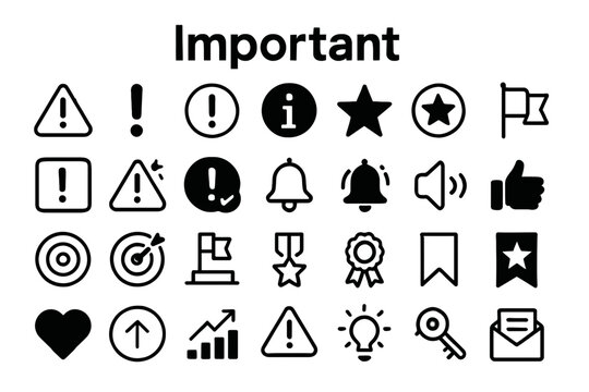 A collection of solid black icons for important notifications and alerts