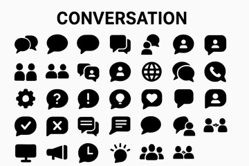 Fototapete - A collection of solid black icons for conversation, chat, and communication