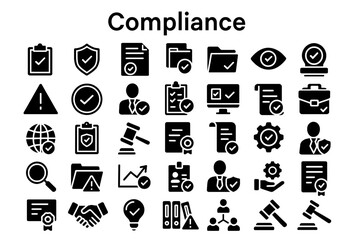 Fototapete - A collection of solid black icons for compliance and regulations