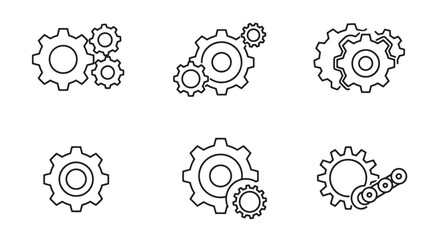 Poster - Simple black and white gear icons set illustrating engineering and technology concepts