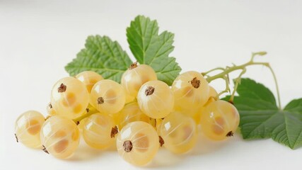 Aufkleber - Close-up of yellow berries with leaves on a white surface, suitable for food or nature-themed illustrations
