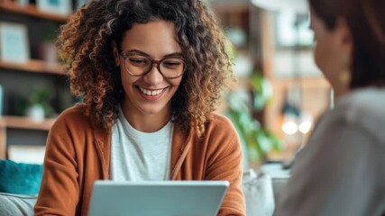 Leinwandbilder - A person sitting on a couch with a laptop, great for remote work or study concept