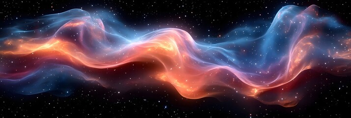 Wall Mural - A vibrant cosmic cloud formation with orange and blue hues against a starry black backdrop view