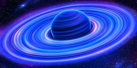 Wall Mural - A blue planet surrounded by rings in deep space with stars and cosmic dust in the background
