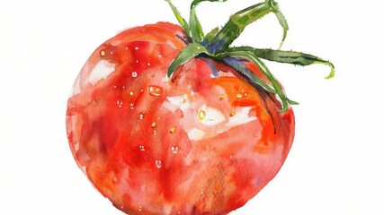 Poster - A single watercolor tomato on a white background, a simple yet vibrant image