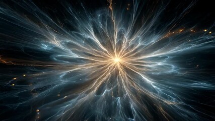Poster - Abstract cosmic explosion with light rays in dark background  