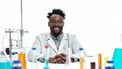 Aufkleber - A man in a lab coat sitting at a table, ready for work or research
