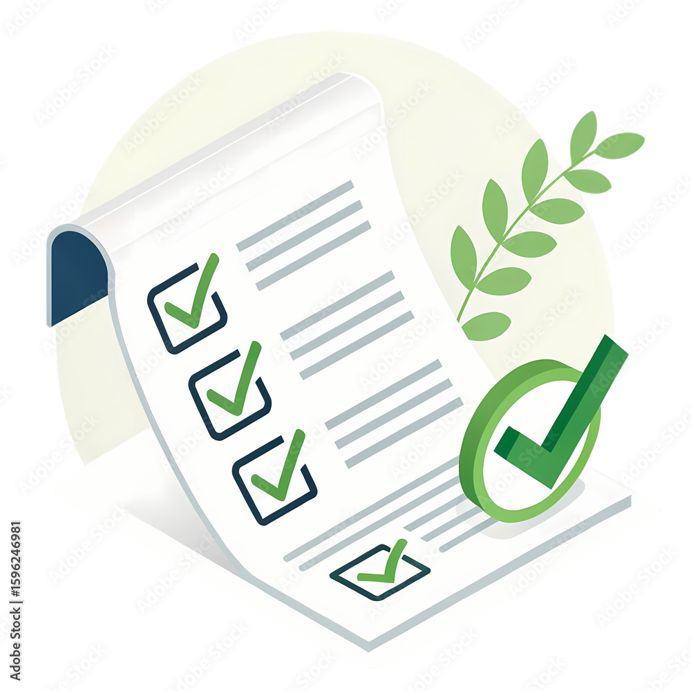 Checklist with Green Checkmarks and Leaves A Symbol of Completed Tasks ...