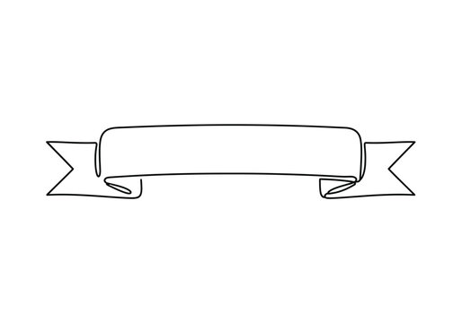 Banner ribbon drawing. It is a black and white outline image of a classic banner or ribbon, perfect for adding text or a decorative touch. Vector sketch line art draw.