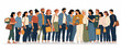© HappyTec - Illustration of a diverse group of people standing together in a line sharing a bond.