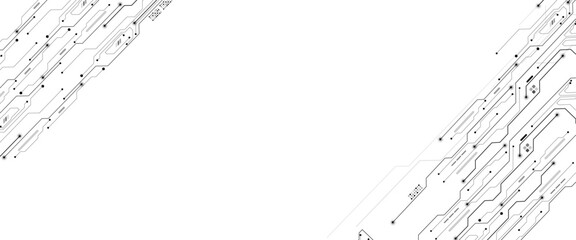 Fototapete - Vector Technology connected white lines and dots with electronics elements on tech bg. Digital technology futuristic internet network speed connection white background.