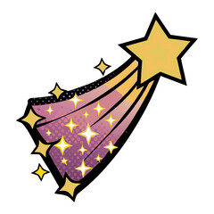 Poster - Colorful shooting star with sparkling trails in comic book style, isolated vector image on transparent background
  