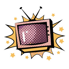 Poster - Retro television in pop art style with starburst background, isolated vector image on transparent background
  