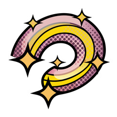 Poster - Colorful swirl design in pop art style with sparkles and dots, isolated vector image on transparent background  
