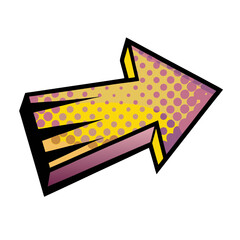 Poster - Pop art arrow graphic design in comic book style with dots, isolated vector image on transparent background 