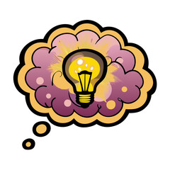 Poster - Thought bubble with light bulb concept in comic book style, pop art, isolated vector image on transparent background  