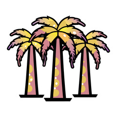 Poster - Three palm trees in colorful comic book style, isolated vector image on transparent background