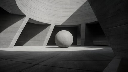 Poster - Monochrome composition showcasing architectural minimalism with a concrete sphere