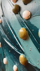 Poster - Modern abstract art painting with teal colors, dots and bubble design