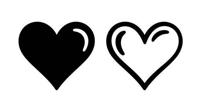 Vector art of a heart icon in outline and solid black versions
