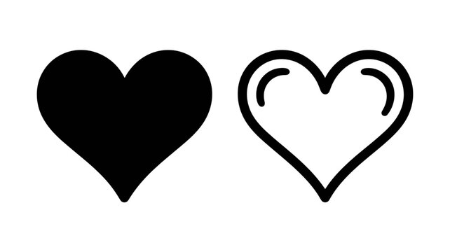 Vector art of a heart icon in outline and solid black versions