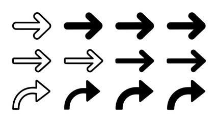 Poster - Vector art of a collection of various arrow icons, including straight and curved, in black and white